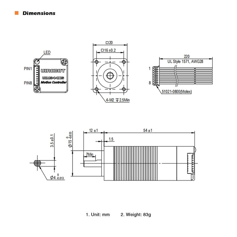 UIROBOT NEMA 8 Integrated Closed Loop Stepper Motor,Pulse-Direction Control Interface,Built-in Encoder & Motion Controller & Driver,for CNC,3D Printer,Max0.038Nm,0.6A,16-24VDC (UIM2040PM) - Image 5